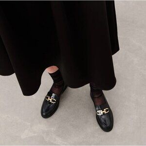 Flattered Samantha Black Leather Chunky Loafers Size 37 Minimalist Preppy